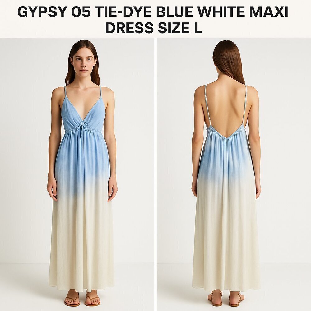 Gypsy 05 Ombre Satin Maxi Dress Blue Silver L